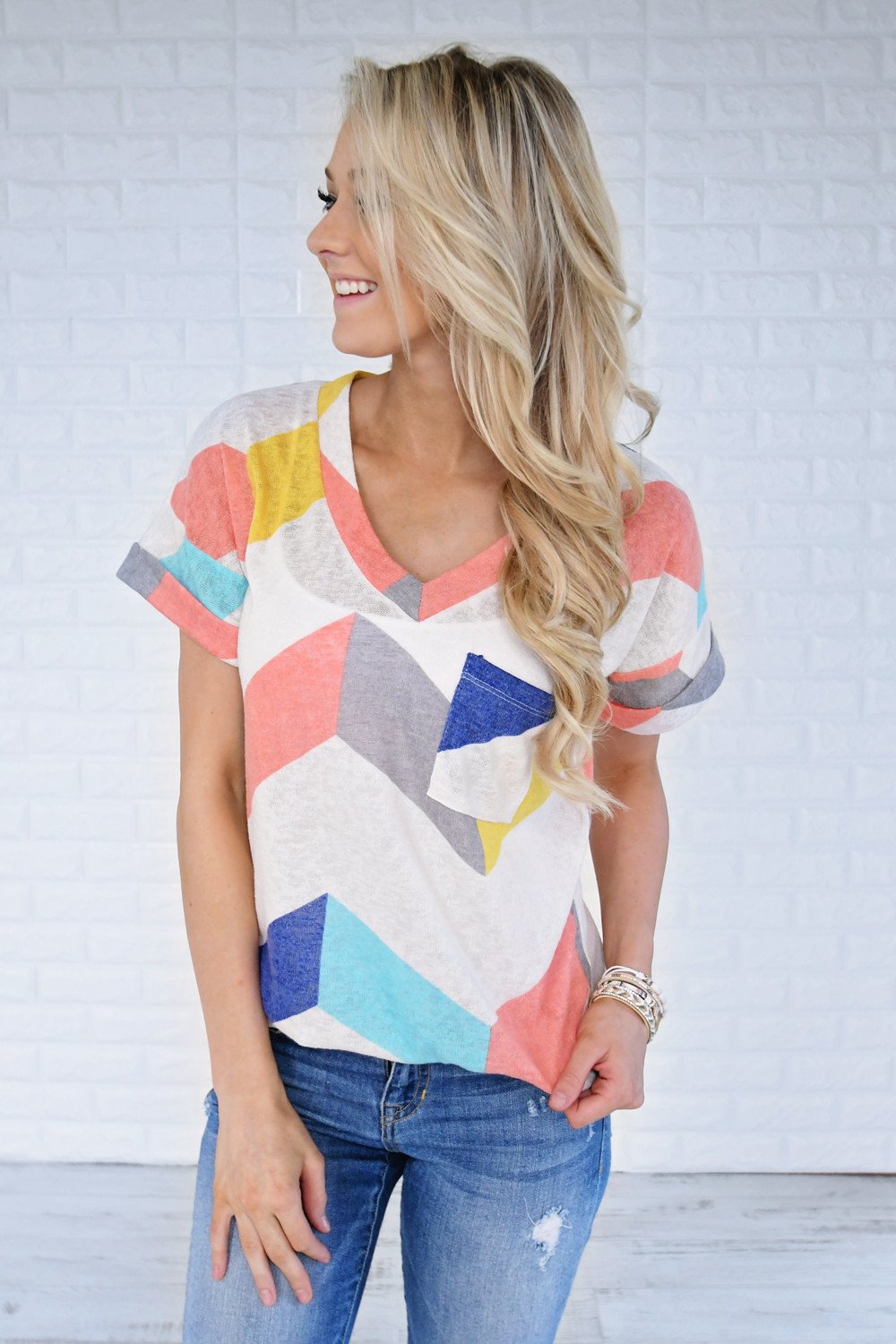 Oh Happy Day Chevron Top ~ Cream