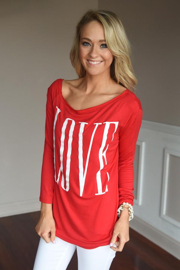 LOVE Slouchy Top ~ Red