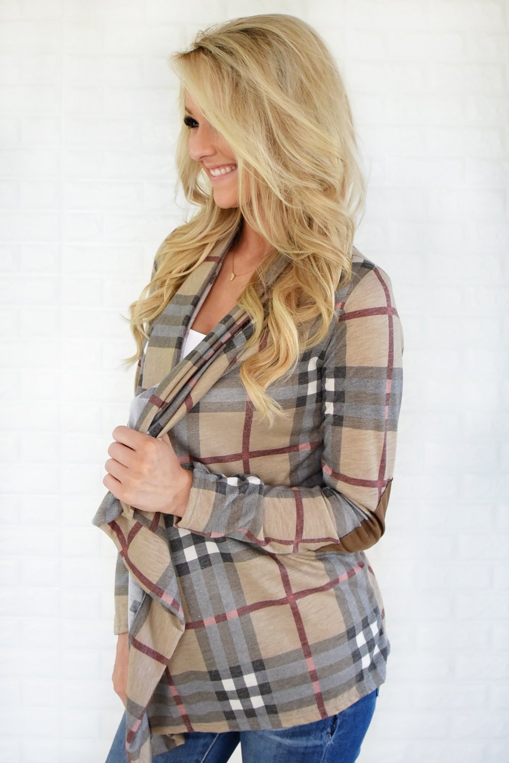 Plaid About You Cardigan ~ Taupe