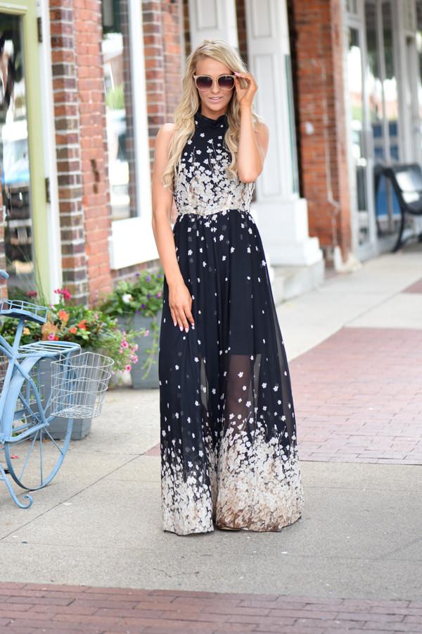 Cherry Blossoms Maxi Dress ~ Black