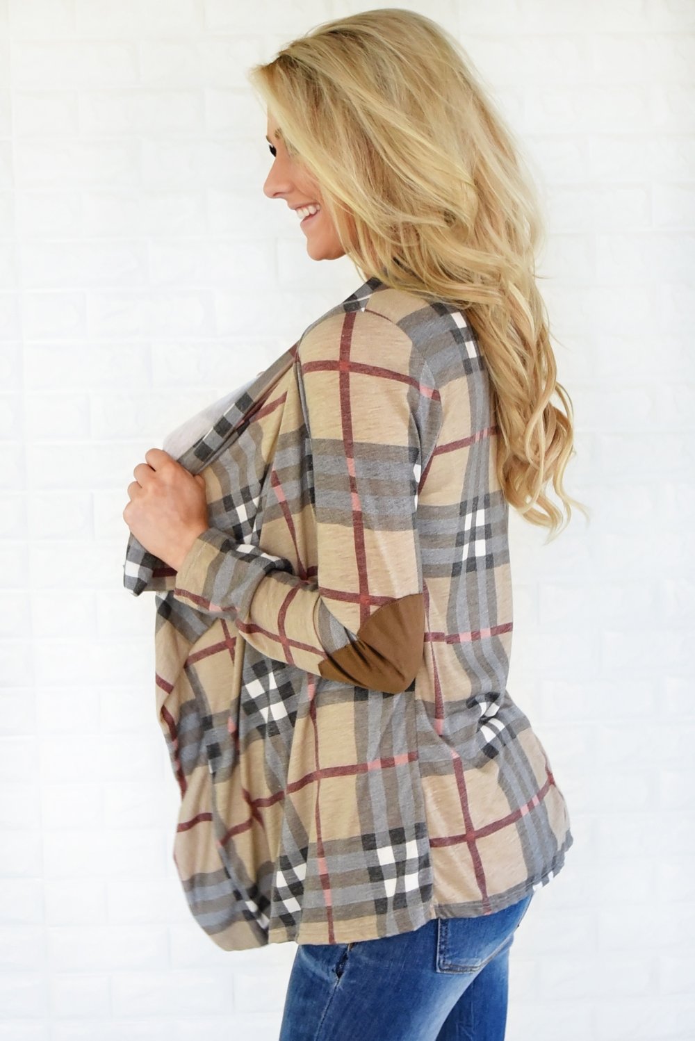 Plaid About You Cardigan ~ Taupe