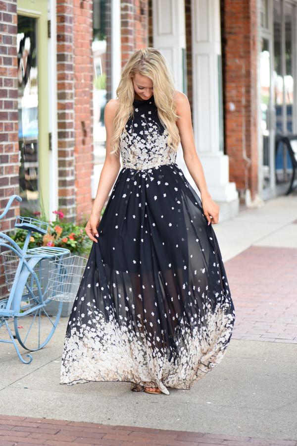 Cherry Blossoms Maxi Dress ~ Black