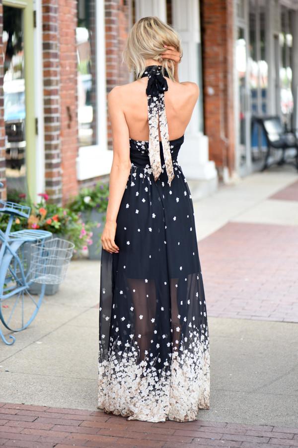 Cherry Blossoms Maxi Dress ~ Black