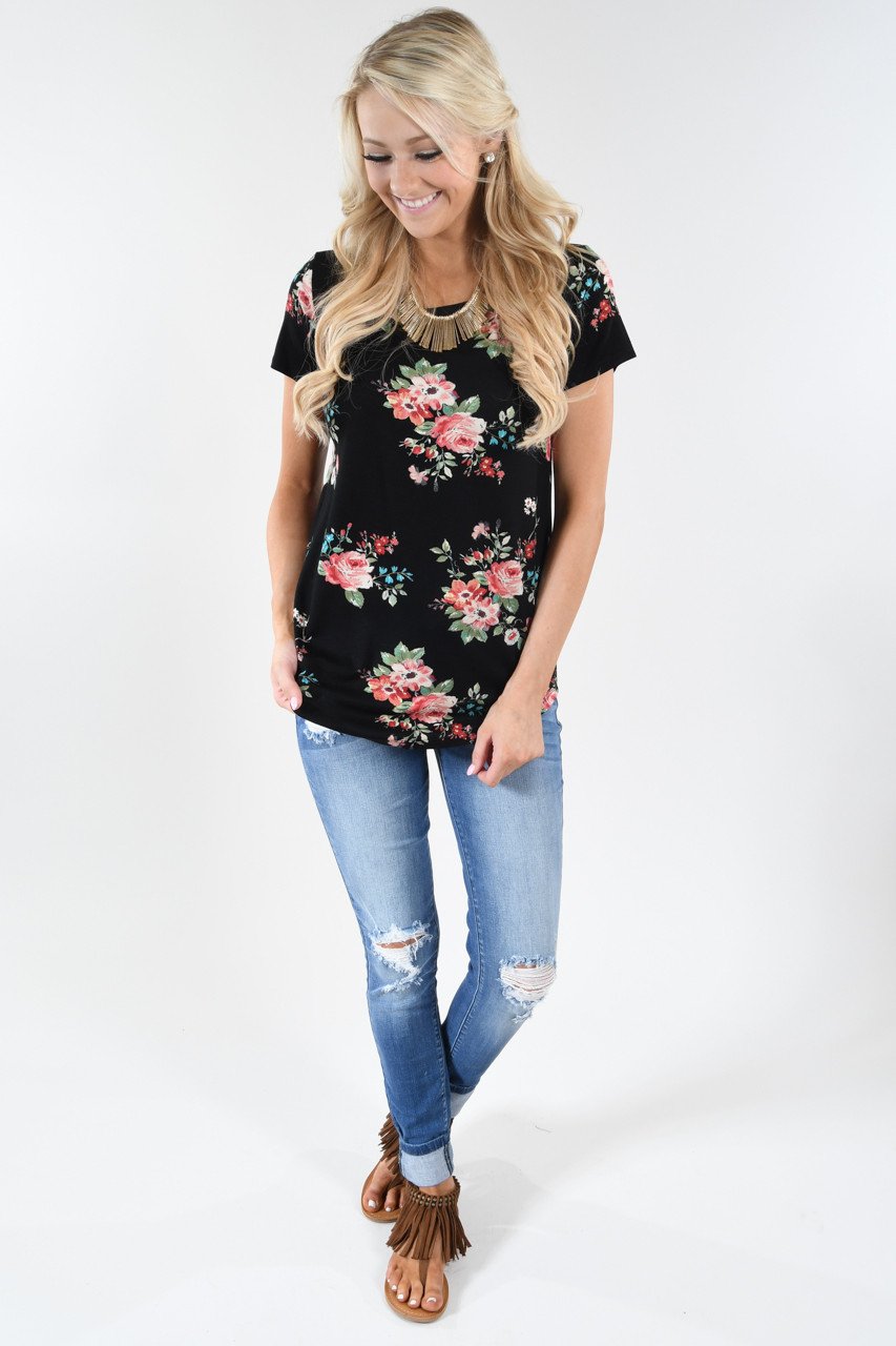 Summertime Floral Top ~ Black