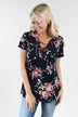 Favorite Lace Up Top ~ Floral Navy
