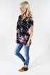 Favorite Lace Up Top ~ Floral Navy