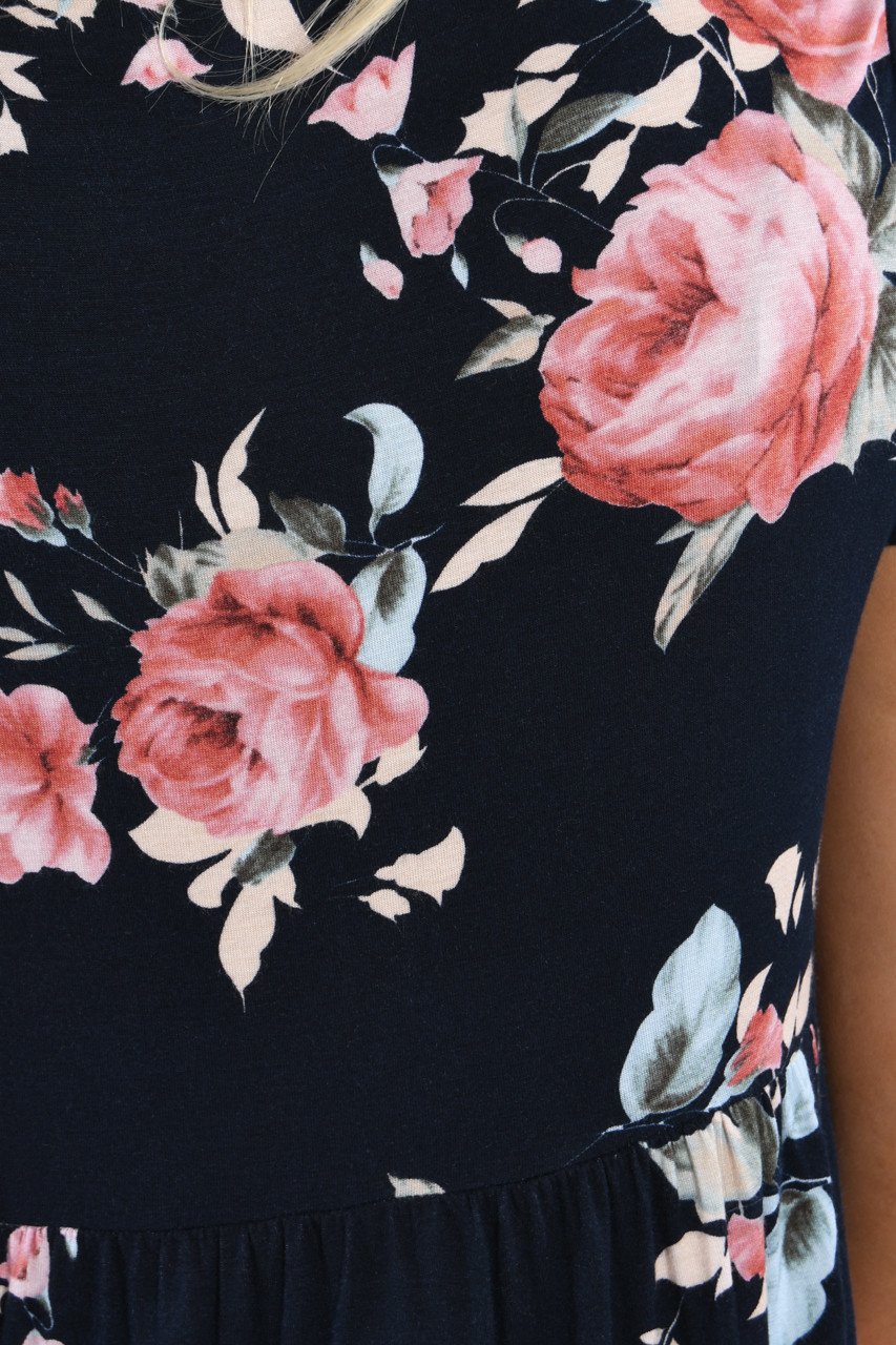 Favorite Lace Up Top ~ Floral Navy