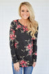 Flowers in Fall Long Sleeve Top ~ Charcoal