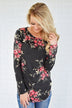 Flowers in Fall Long Sleeve Top ~ Charcoal