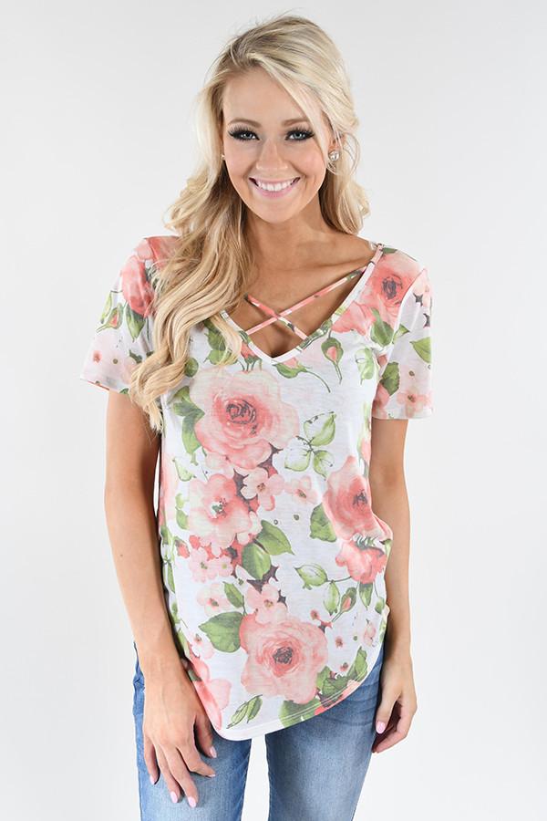 Love the Way You Look Floral Criss Cross Top ~ Ivory