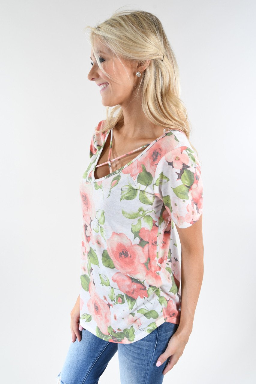 Love the Way You Look Floral Criss Cross Top ~ Ivory
