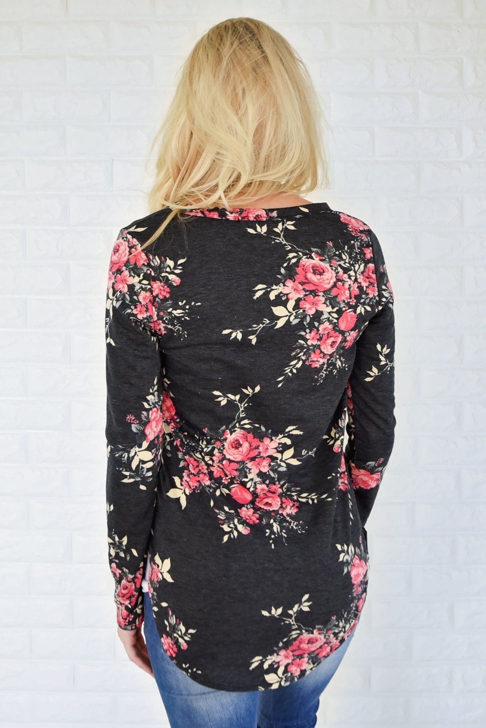 Flowers in Fall Long Sleeve Top ~ Charcoal