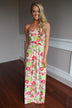 Cream Pink & Green Floral Maxi Dress