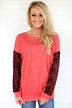 Just a Touch of Lace Sweater ~ Bright Coral