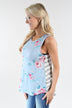 Show Your Best Side Floral & Stripes Top ~ Light Blue