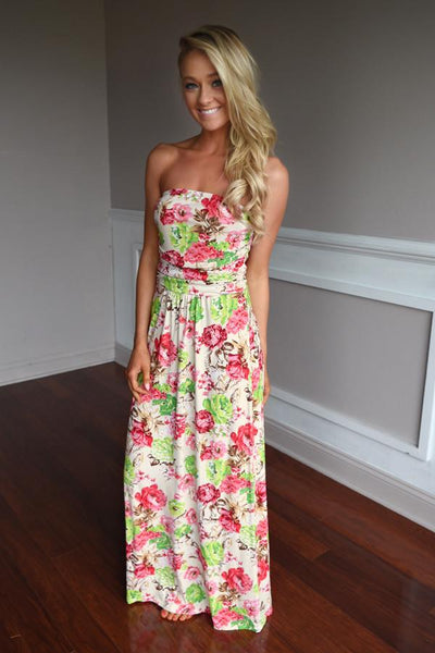 slim fit dress slacks Kelly Green and Cream Floral Print Smocked Midi Dress main image 0