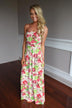 Cream Pink & Green Floral Maxi Dress
