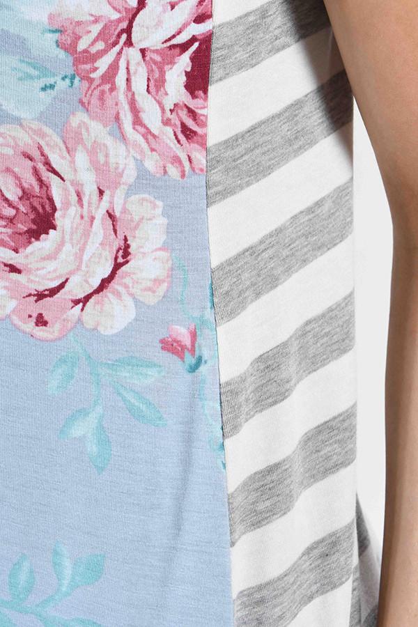Show Your Best Side Floral & Stripes Top ~ Light Blue