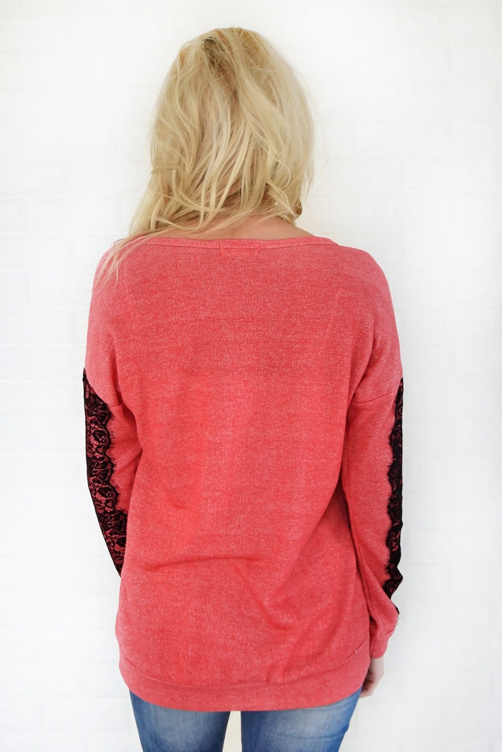 Just a Touch of Lace Sweater ~ Bright Coral