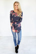 Flowers in Fall Long Sleeve Top ~ Navy