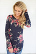 Flowers in Fall Long Sleeve Top ~ Navy