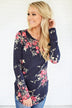 Flowers in Fall Long Sleeve Top ~ Navy