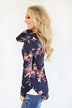 Flowers in Fall Long Sleeve Top ~ Navy