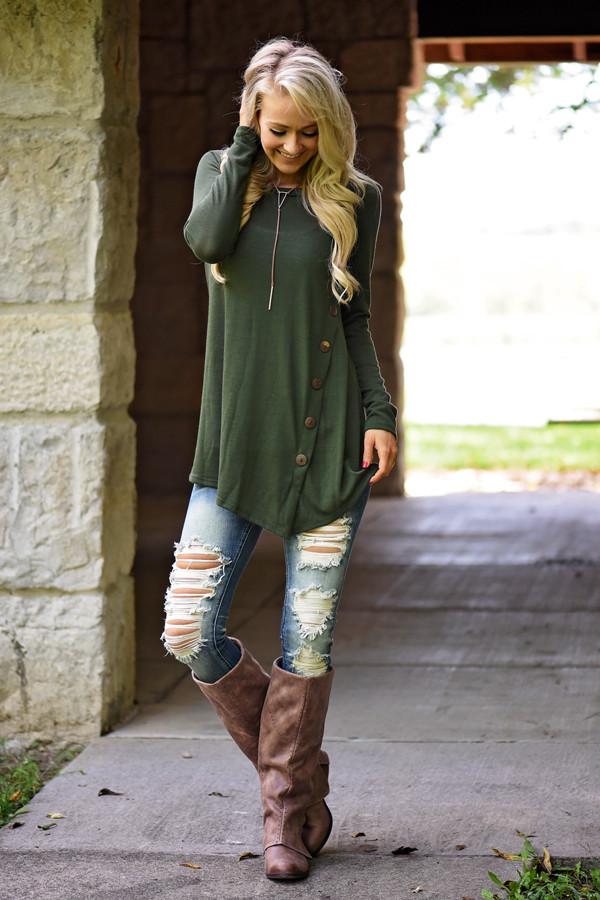 Olive Button Down Top