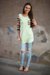 Mint Floral Striped Sleeve Top