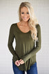 Long Sleeve V-Neck Top ~ Olive