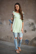 Mint Floral Striped Sleeve Top