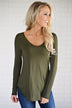 Long Sleeve V-Neck Top ~ Olive