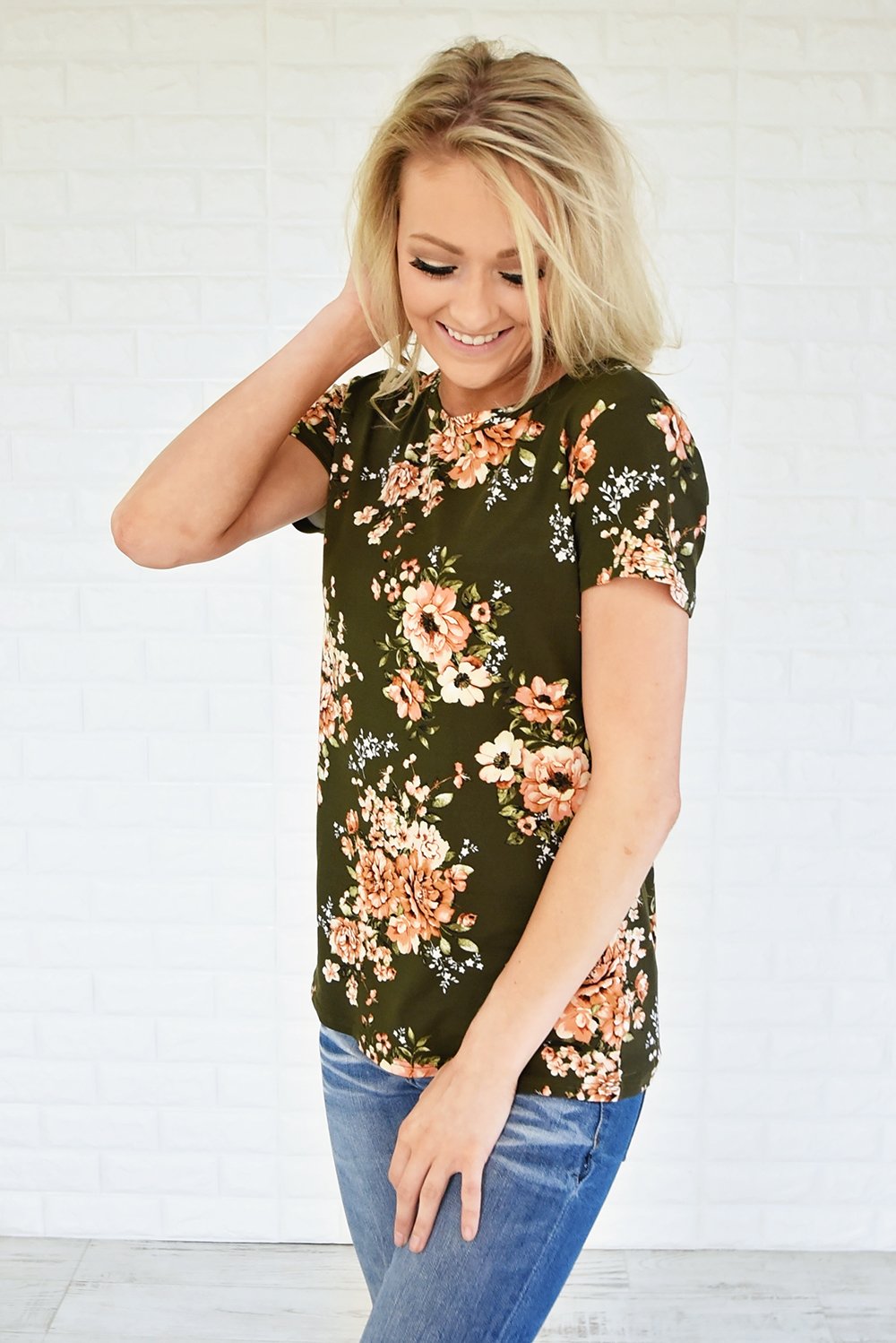 Beautifully Blooming Top ~ Olive