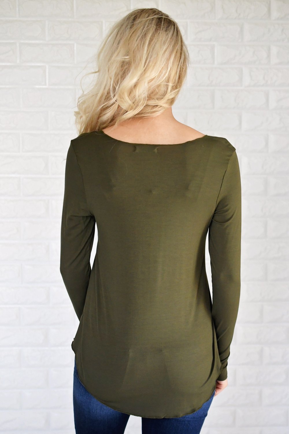 Long Sleeve V-Neck Top ~ Olive