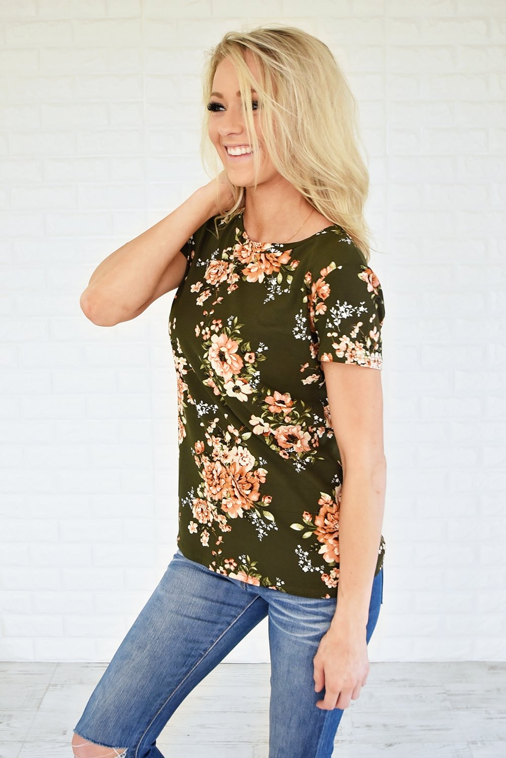 Beautifully Blooming Top ~ Olive