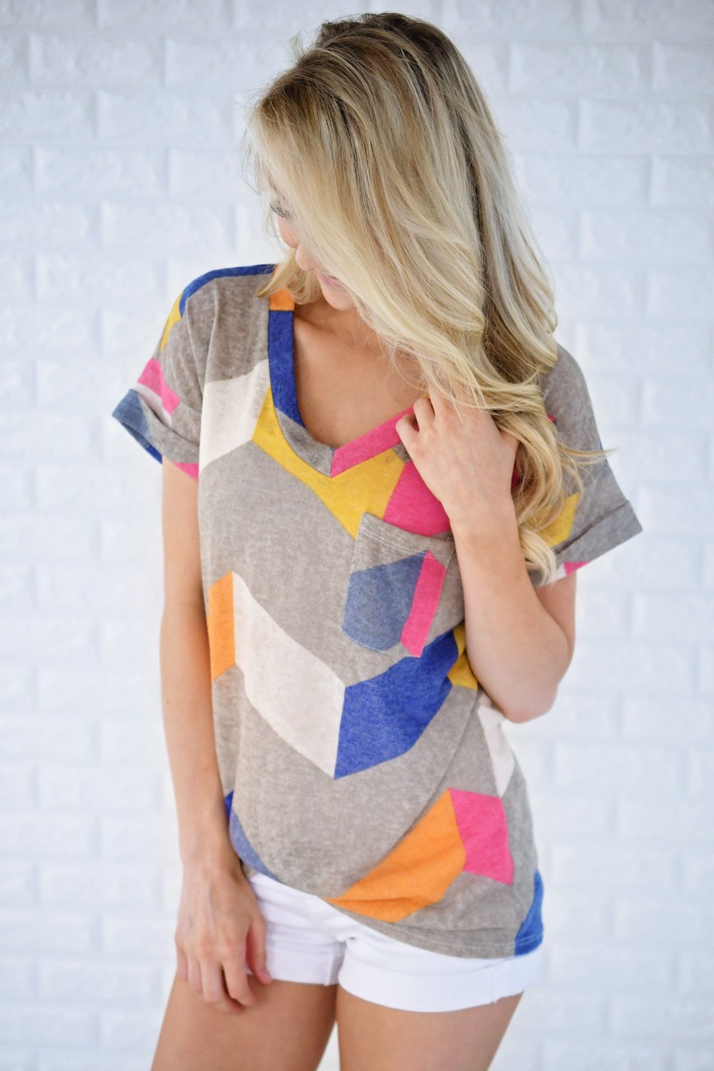 Oh Happy Day Chevron Top ~ Grey