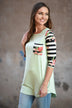 Mint Floral Striped Sleeve Top