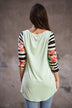 Mint Floral Striped Sleeve Top