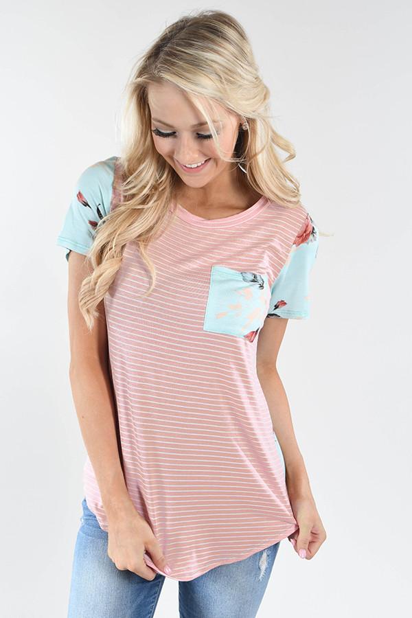 Isn't That Peachy Floral Pocket Top - Mint