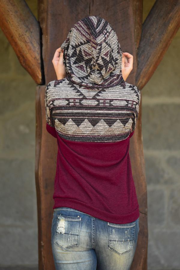 Aztec Cowl Neck Burgundy