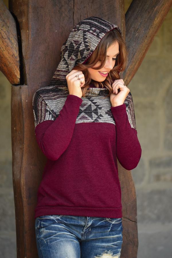 Aztec Cowl Neck Burgundy