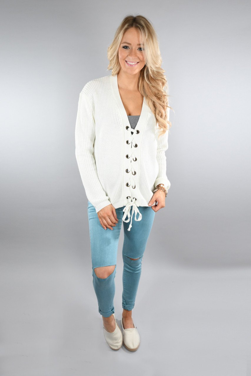 All I Want ~ Cream Lace Up Top