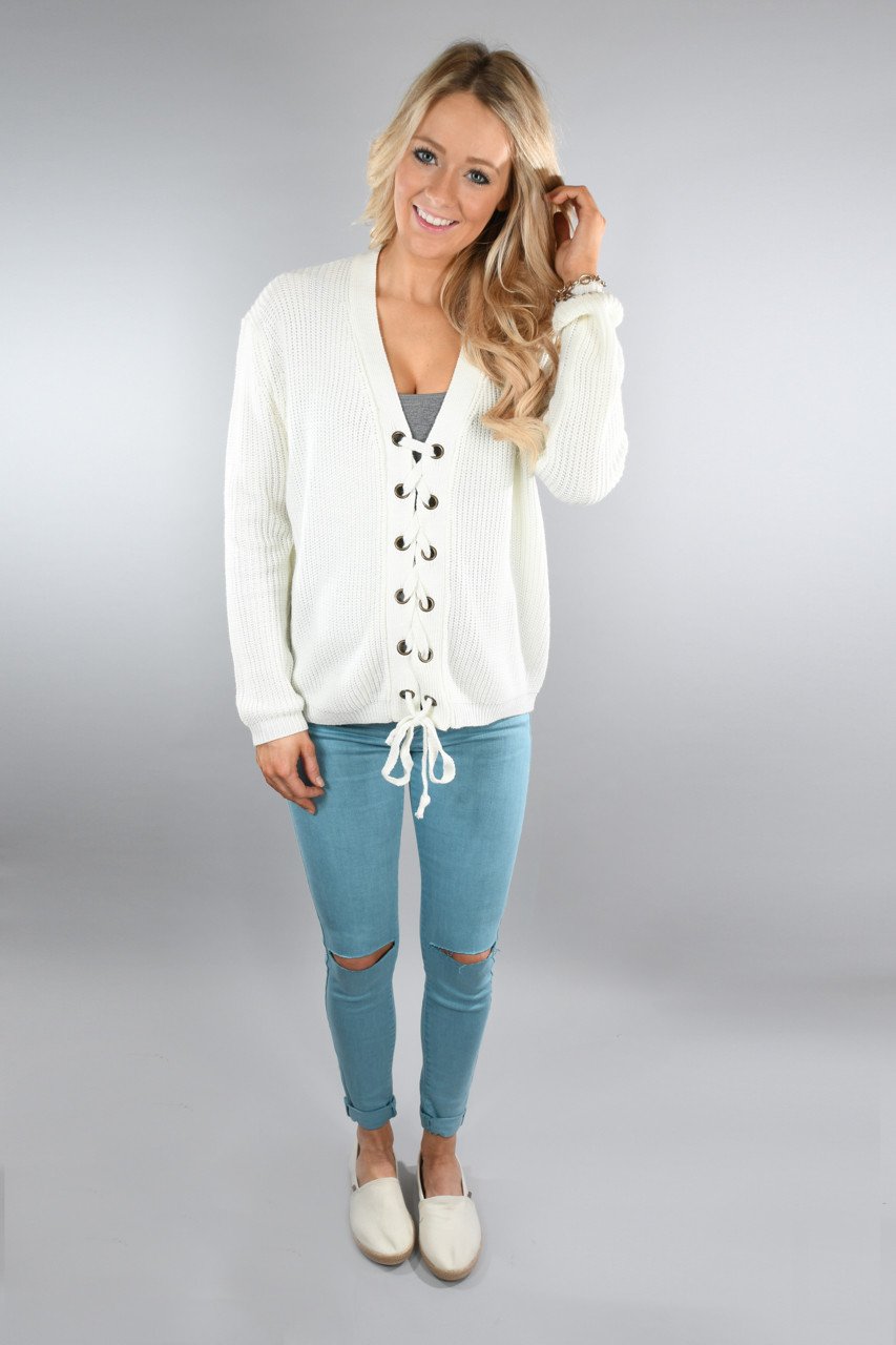 All I Want ~ Cream Lace Up Top