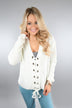 All I Want ~ Cream Lace Up Top