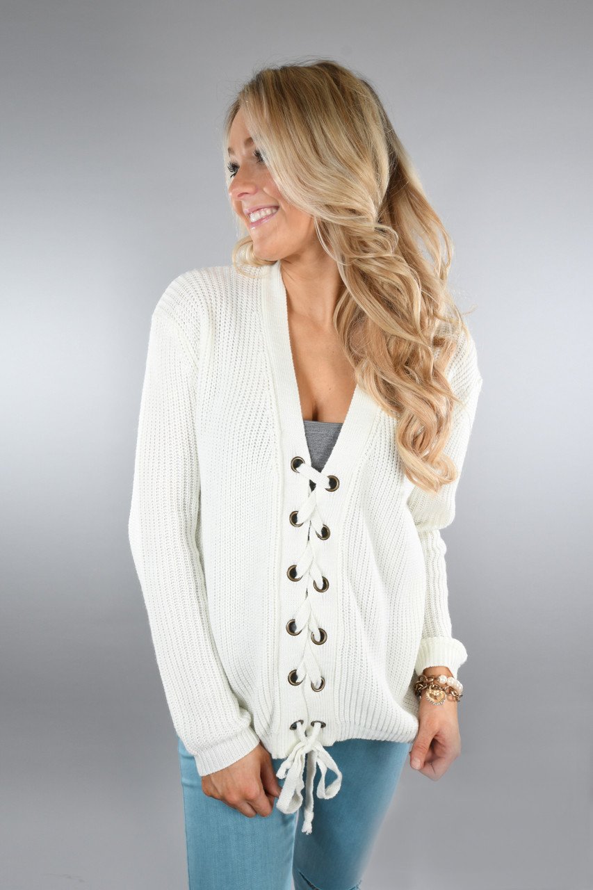 All I Want ~ Cream Lace Up Top
