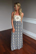 Ethnic Print Strapless Maxi Dress ~ Navy