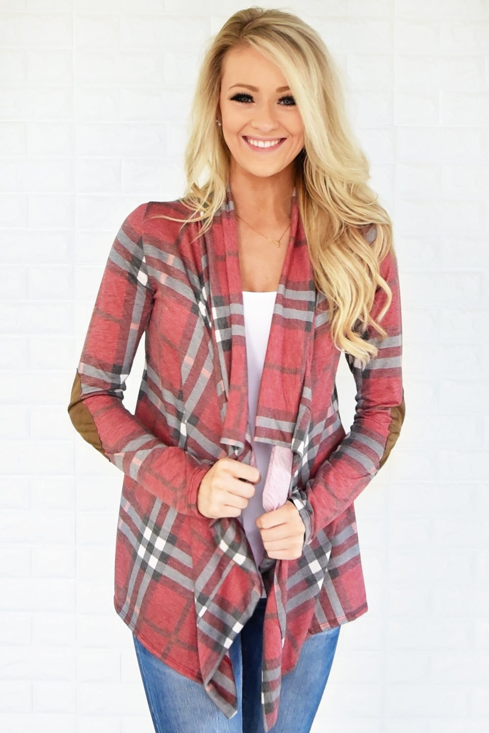 Plaid About You Cardigan ~ Red