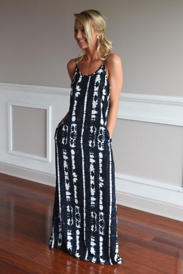 Blue Ripple Dye Maxi Dress