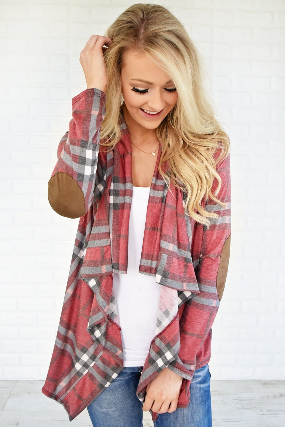 Plaid About You Cardigan ~ Red