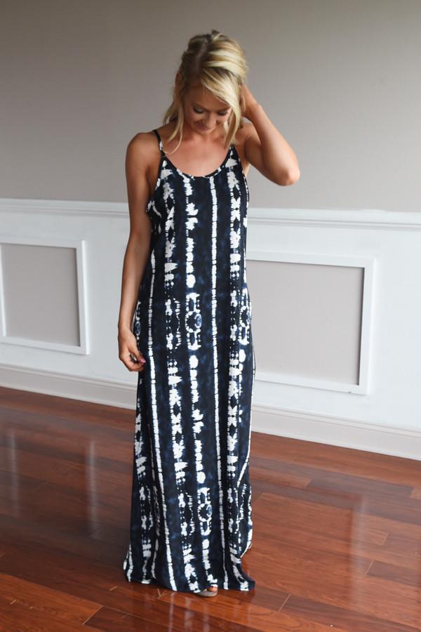 Blue Ripple Dye Maxi Dress